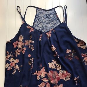 Navy blue top with floral pattern
